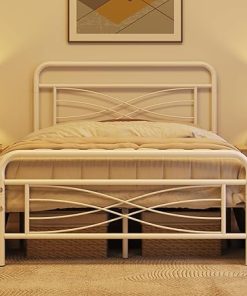Topeakmart Queen Bed Frame with Vintage Criss-Cross Headboard