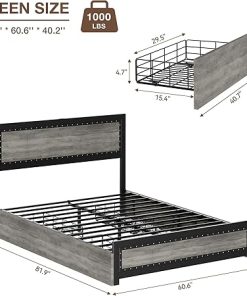 Industrial Queen Bed Frame with Headboard and Storage Drawers 2