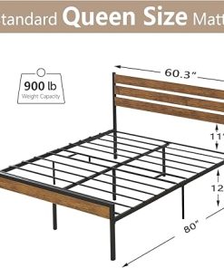 Queen Wood Bed Frame with Headboard Footboard Rustic Brown Platform 2