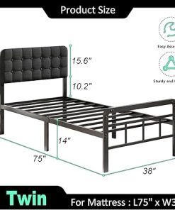 Twin Bed Frame with Upholstered Headboard Metal Footboard Easy Assembly 2
