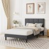 Twin Size Wood Bed Frame Linen Upholstered Platform Bed Headboard
