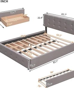 Queen Size Bed Frame with Storage Drawers and Twin XL Trundle 2