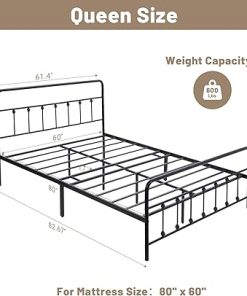 Queen Size Metal Platform Bed Frame with Headboard and Storage 2