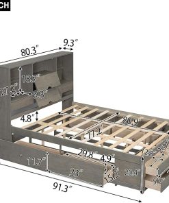 King Size Platform Bed with Bookcase Headboard and Storage Drawers 2