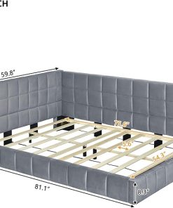 Gray Velvet Merax Full Upholstered Daybed Sofa Bed Frame 2