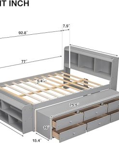 Platform Bed with Bookcase Headboard and Underbed Storage Drawers 2