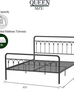 Vintage Queen Metal Bed Frame with Headboard and Footboard Black 2