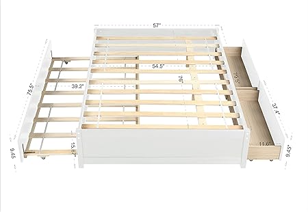 LZ Leisure Zone Full Size Bed Frame with Trundle and Drawers White 2 LZ Leisure Zone Full Size Bed Frame with Trundle and Drawers White - Image 2