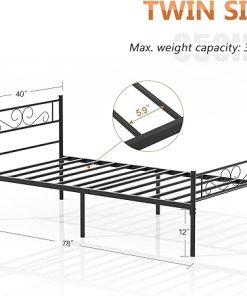 VECELO Twin Size Metal Bed Frame with Headboard, Easy Assembly 2