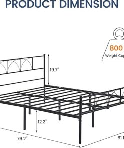 Idealhouse Queen Size Modern Iron Bed Frame with Headboard Black 2
