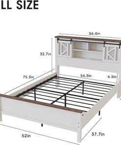 Vabches Farmhouse Full Size Bed Frame with Storage and LED Lights 2