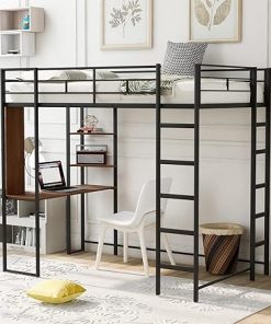 Bellemave Twin Loft Bed with Desk and Bookcase for Kids and Teens 2