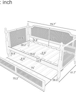 Twin Size Rattan Daybed Frame with Trundle for Easy Bedroom Assembly 2