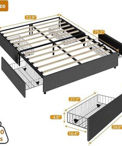 Senfot Full Size Bed Frame with 4 Storage Drawers and Strong Slats 2