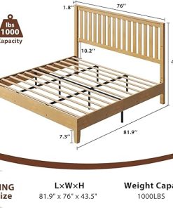 Mid-Century Solid Wood Bed Frame with Grilled Headboard in Oak 2