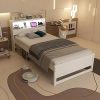 Merax King Size Metal Platform Bed with Upholstered Headboard Beige 3