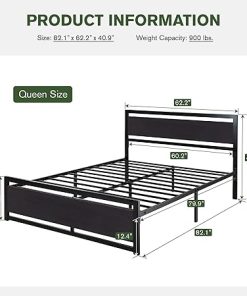 Queen Platform Bed Frame with Headboard Heavy Duty Metal Slats Black Oak 2