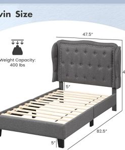 Giantex Twin Bed Frame with Wingback Headboard and Wooden Slats 2