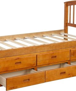 SOFTSEA Storage Captain’s Bed Platform with 6 Drawers, Twin Bed Wood Daybed Frame with Headboard and Footboard for Kids Teens Guests(Captains Oak)