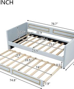 Stylish Twin Size Upholstered Daybed with Trundle, No Box Spring 2