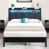 Mid Century Solid Wood Platform Bed Frame with Headboard and Storage 3