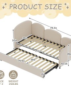 Modern Velvet Beige Twin Daybed with Storage for Living Room 2