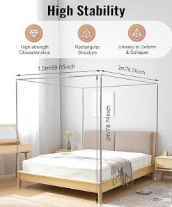 Queen Size Metal Four Poster Canopy Bed Frame with Post Poles 2