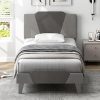Modern Full Size Upholstered Bed Frame with LED Lights and Crown Headboard 4