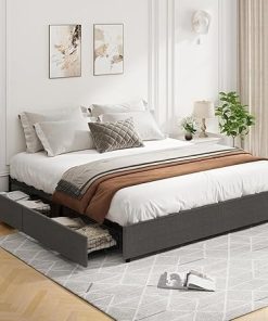 Senfot Full Size Bed Frame with 4 Storage Drawers and Strong Slats