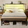 Metal Queen Bed Frame 54″ Tall Headboard LED Light Under Bed Storage 3
