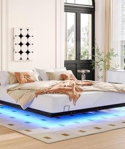 King Size Floating Bed Frame with LED Lights, Metal Platform Bed 2
