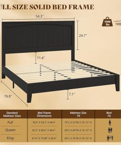Full Size Solid Wood Bed Frame with 48 Inch High Headboard Black 2