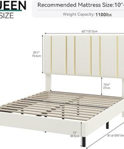 YITAHOME Queen Velvet Bed Frame with Headboard Easy Assembly Beige 2