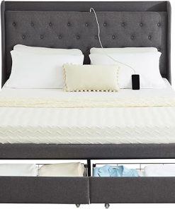 Queen Bed Frame with Upholstered Headboard and Easy Assembly