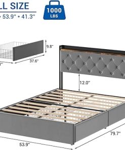 Queen Size Velvet Bed Frame with Storage Drawers and USB Charging 2