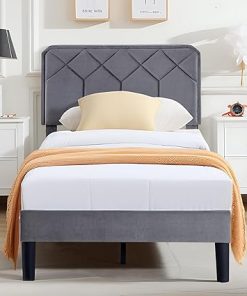 Twin Size Bed Frame Premium Leather Upholstered Platform No Box Spring