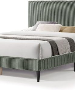 Lysandra Queen Bed Frame with Upholstered Headboard in Green 2