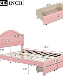 Pink LED Upholstered Full Bed Frame with Storage and Tufted Headboard 2