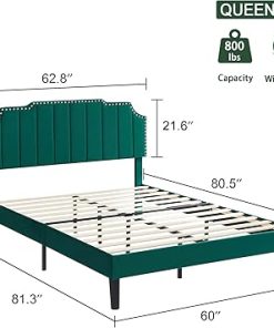 Queen Size Upholstered Platform Bed Frame with Tufted Headboard 2