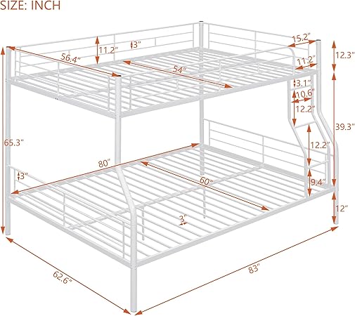 Merax Full XL Over Queen Metal Bunk Bed Frame in White 2 Merax Full XL Over Queen Metal Bunk Bed Frame in White - Image 2