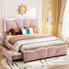 Full Size Upholstered LED Bed Frame with 4 Drawers and Headboard