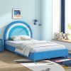 Full Platform Bed Frame with Wingback Headboard Velvet Upholstery 4