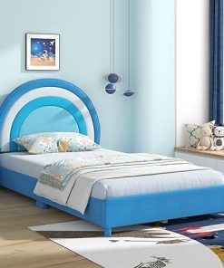 Honey Joy Twin Bed Frame for Kids with Headboard No Box Spring Needed