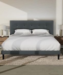 Queen Upholstered Platform Bed Frame with Adjustable Tufted Headboard
