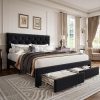 King Bed Frame with Charging Station and Storage Headboard in Black 3 King Bed Frame with Charging Station and Storage Headboard in Black 3