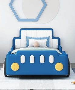 Twin Size Race Car Platform Bed with Wheels and Guardrails for Kids