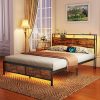 VECELO Queen Bed Frame PU Upholstered Heavy Duty Platform Brown 4
