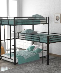 Space-Saving L-Shaped Metal Triple Bunk Bed for Kids and Adults