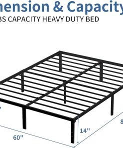 Queen Size 14 Inch Foldable Metal Bed Frame Heavy Duty Black 2