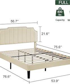 Velcro Full Size Upholstered Bed Frame with Tufted Adjustable Headboard 2
